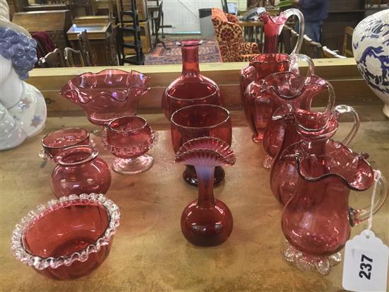 Collection of cranberry glassware